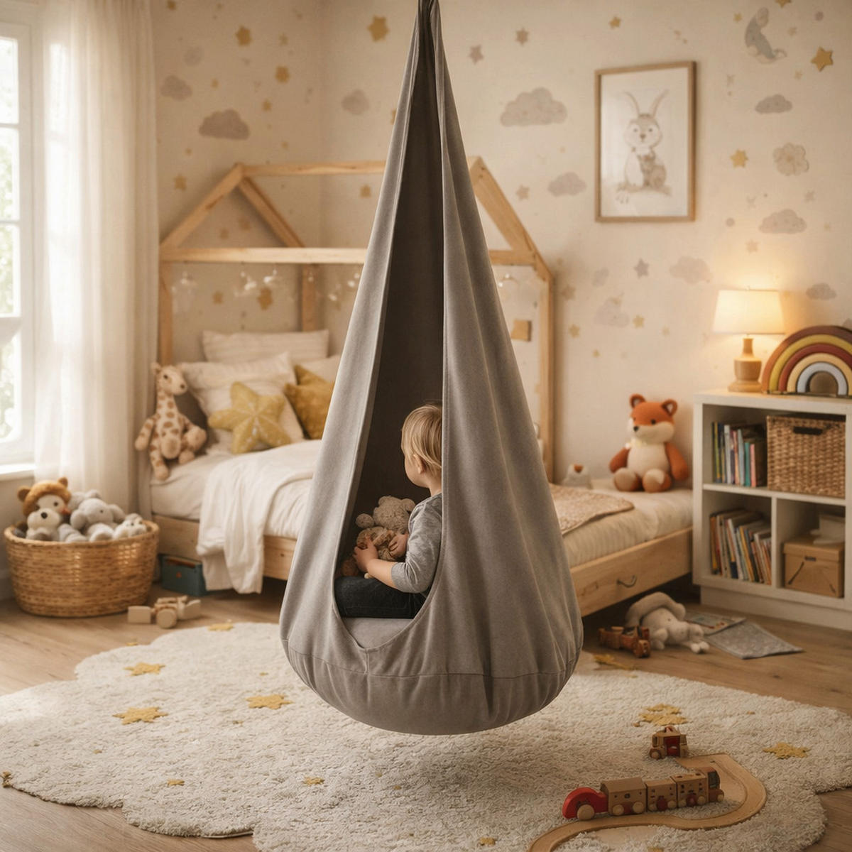 KINDER-HÄNGESESSEL – weiche Cocoon-Schaukel zum Spielen und Entspannen - Braun, Textil (72/157/72cm) - Bees & Blooms