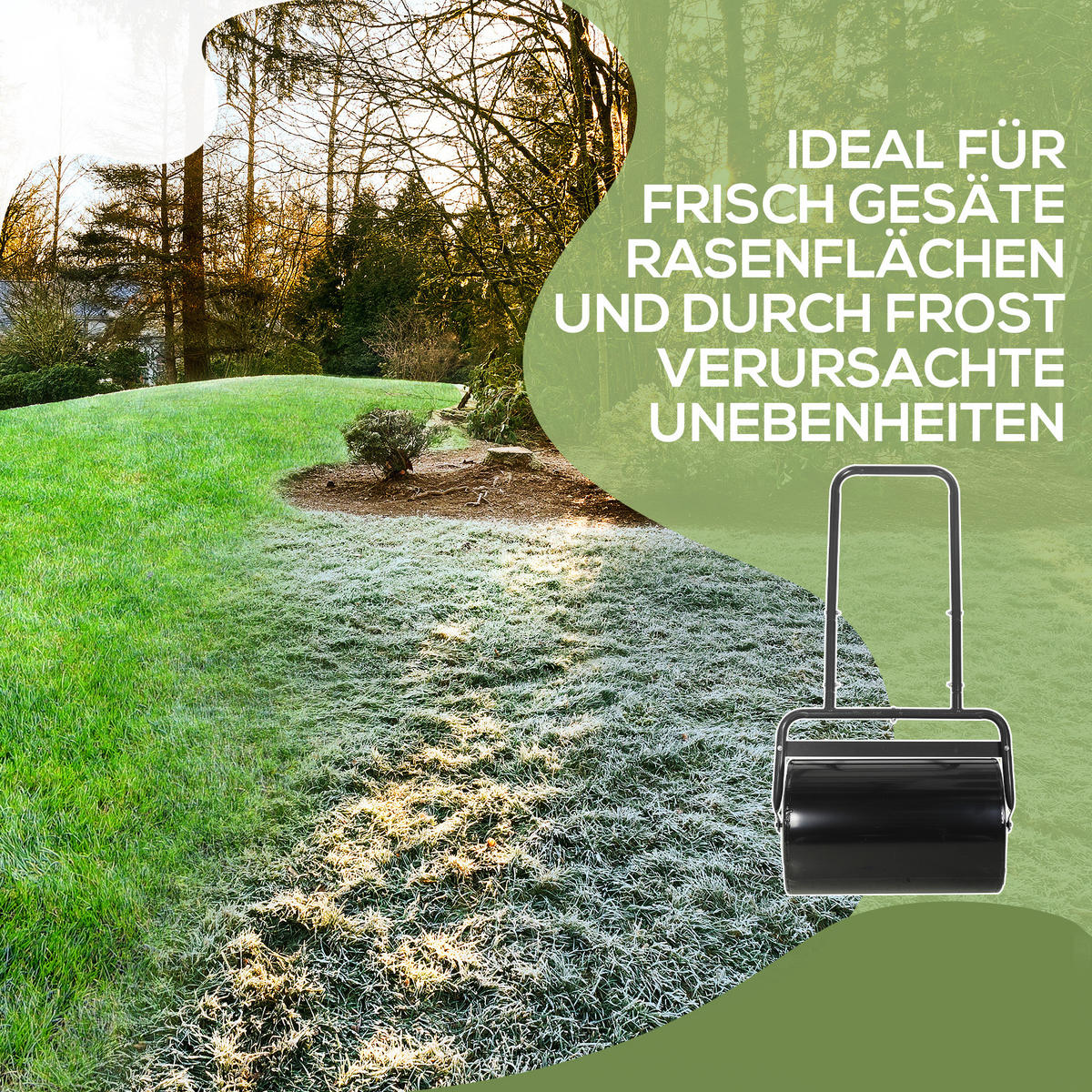 RASENWALZE mit U-Griff, Gartenrolle, Gartenwalze, 32 cm Durchmesser, Metall, Schwarz - Schwarz, Metall (32.5/113/58cm) - Outsunny