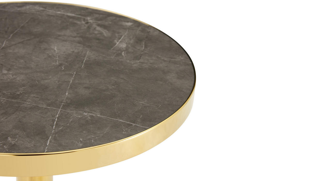 BEISTELLTISCH rund in Grau/Gold mit Marmoroptik und Edelstahlgestell,59.5/59.5/73.5 cm - Grau, Holzwerkstoff (59.5/59.5/73.5cm) - BEAOK