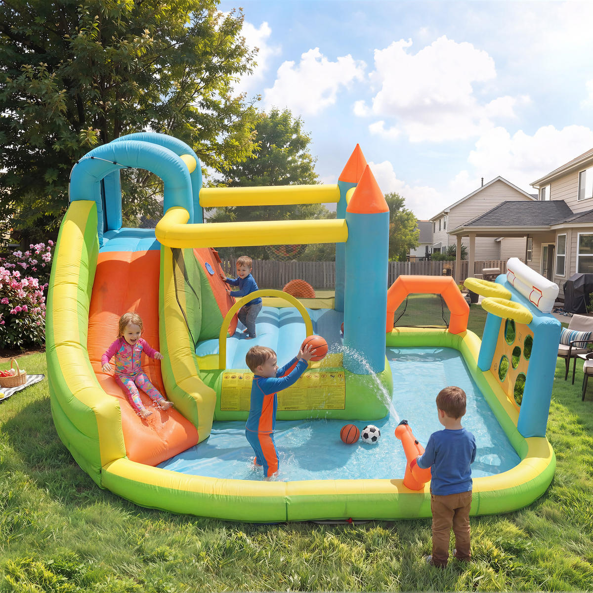 HÜPFBURG Kinder 360x320x200 cm Rutsche Pool - Multicolor, Textil (320/360/200cm) - LEBENLANG
