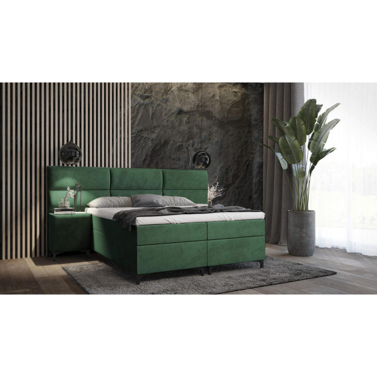 BOXBETT Sapri mit Bettkasten und 2x Nachtisch - Dunkelgrün, Holz/Holzwerkstoff (120/200cm) - Best For Home