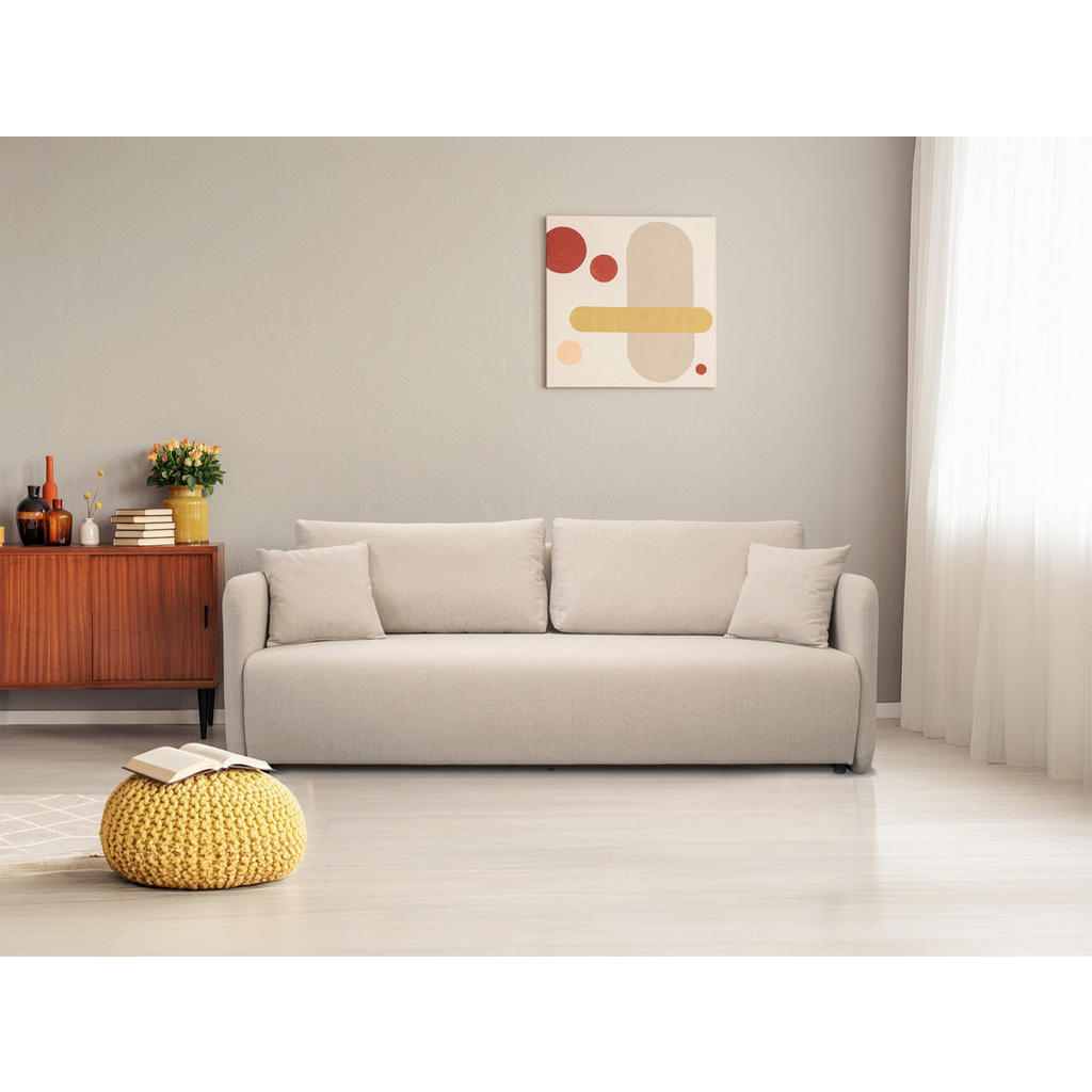 Thumbnail - Selsey Sofa, Ecru, Textil, 3-Sitzer, Rechteckig, 220x88x100 cm, Wohnzimmer, Sofas & Couches, Schlafsofas
