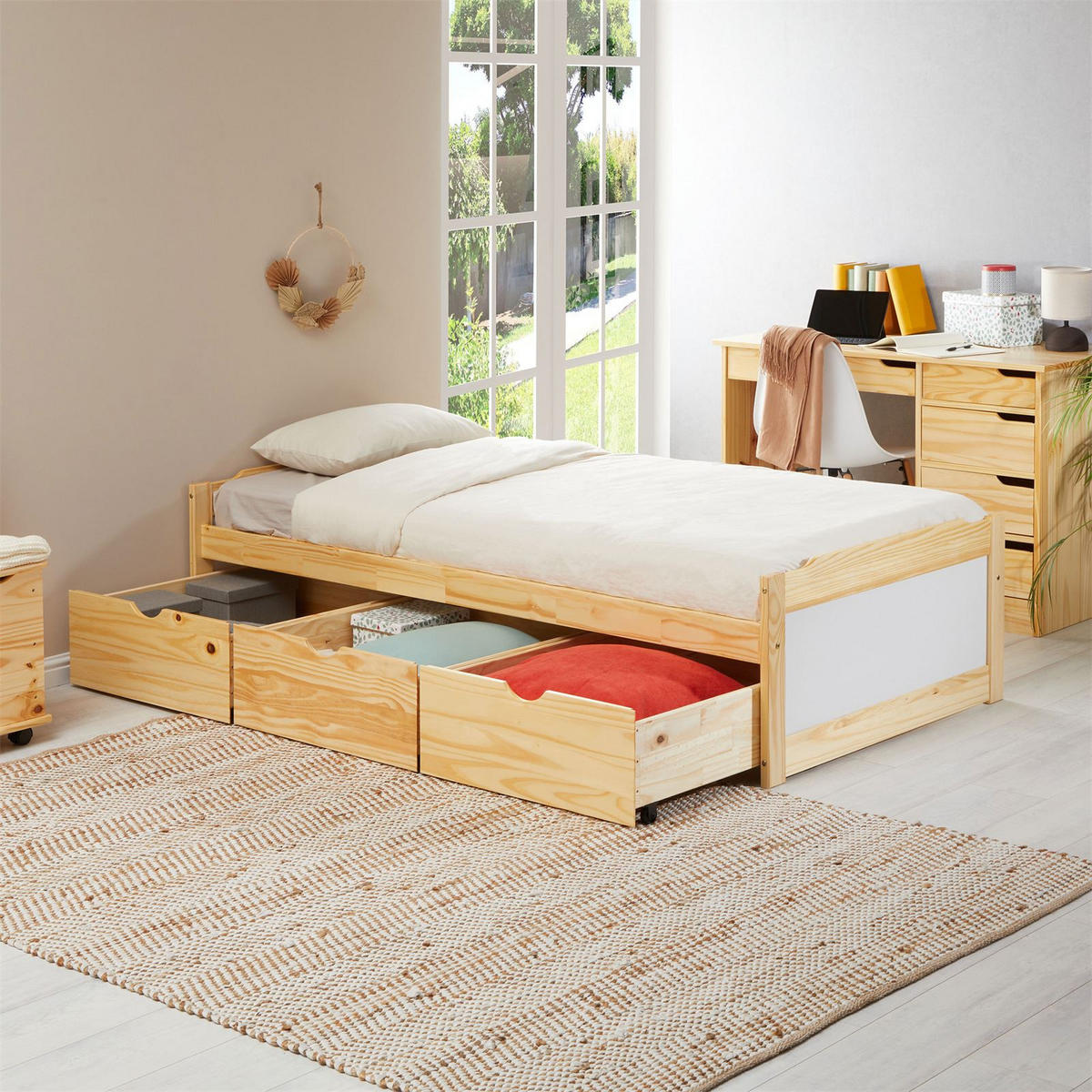 BETT MIT STAURAUM MIA 90X190 CM - Naturfarben, Holz (98/49/195cm) - IDIMEX