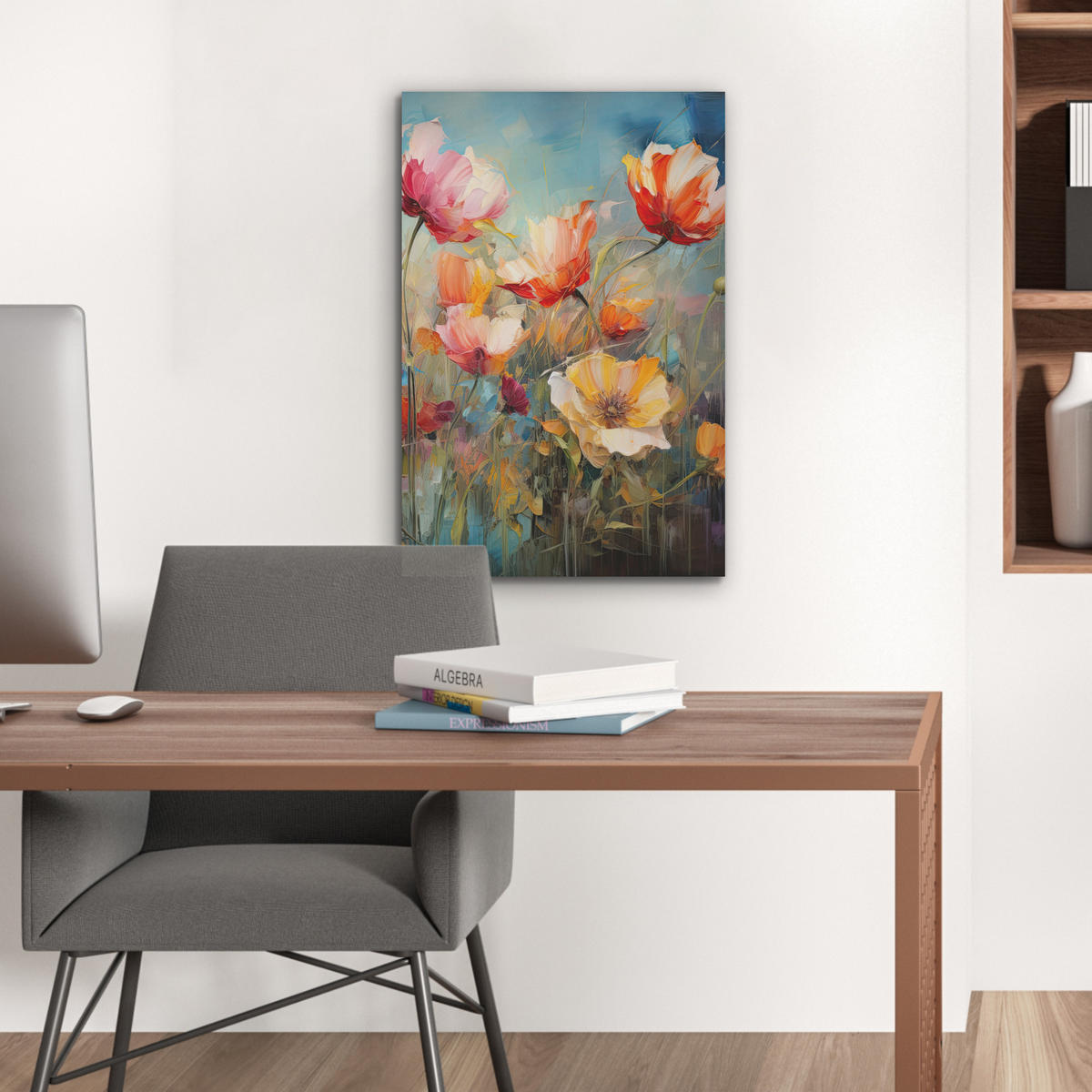 AKUSTIKBILD Blumen - Aquarell - Kunst - Botanisch - Natur Kunstdruck Schlafzimmer 50x70 cm - Orange, Kunststoff (50/70/0.9cm) - MuchoWow