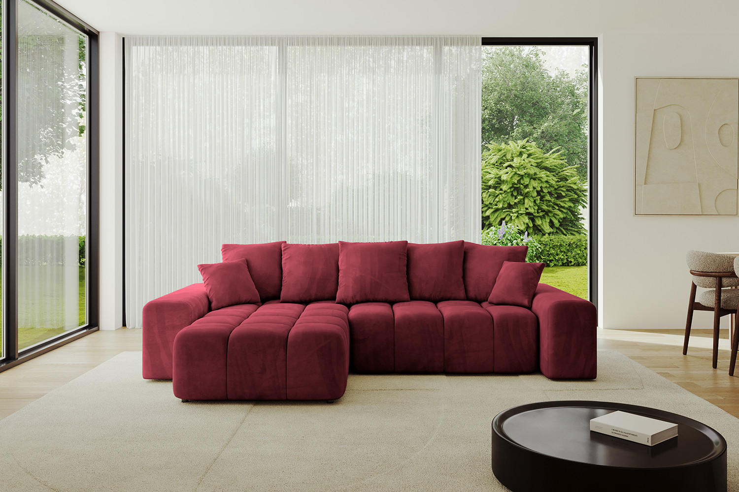 ECKSOFA Ottomane links/rechts ENIL-L 290x175x84 Bordeaux Velours - Bordeaux, Holzwerkstoff/Kunststoff (290/175cm) - ALTDECOR