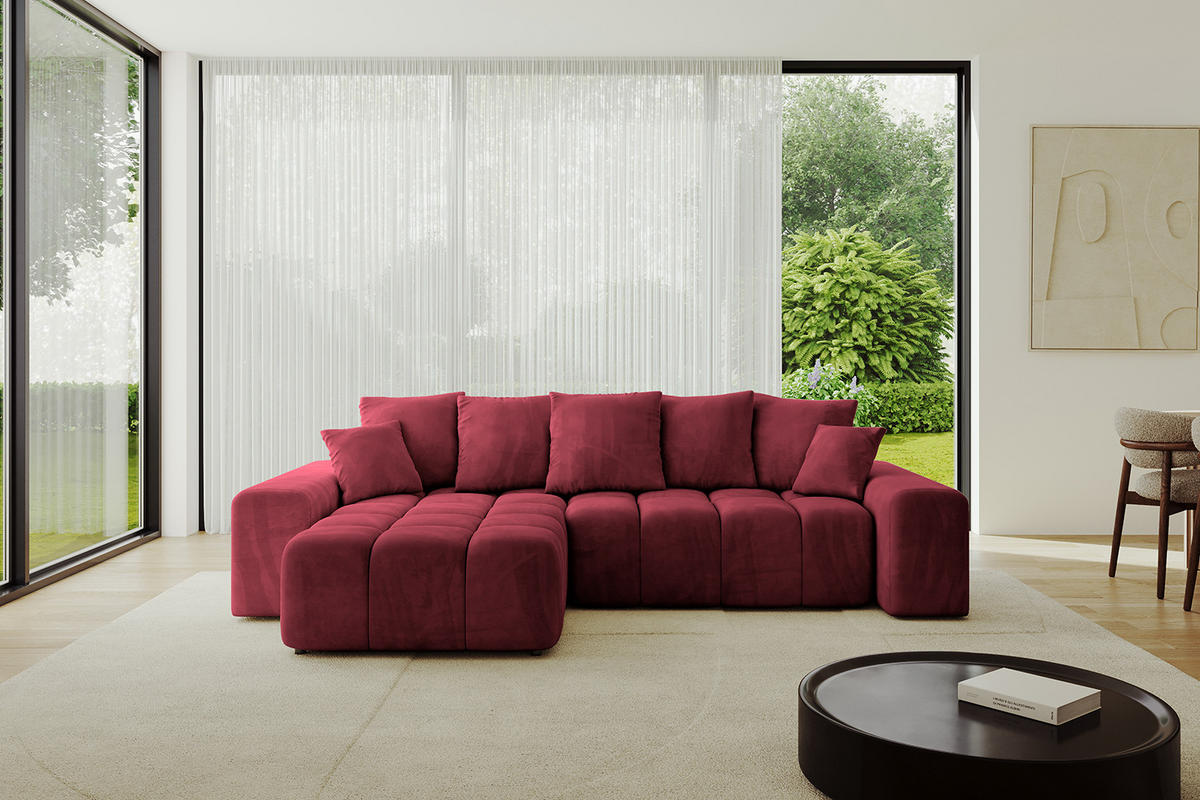 ECKSOFA Ottomane links/rechts ENIL-L 290x175x84 Bordeaux Velours - Bordeaux, Holzwerkstoff/Kunststoff (290/175cm) - ALTDECOR