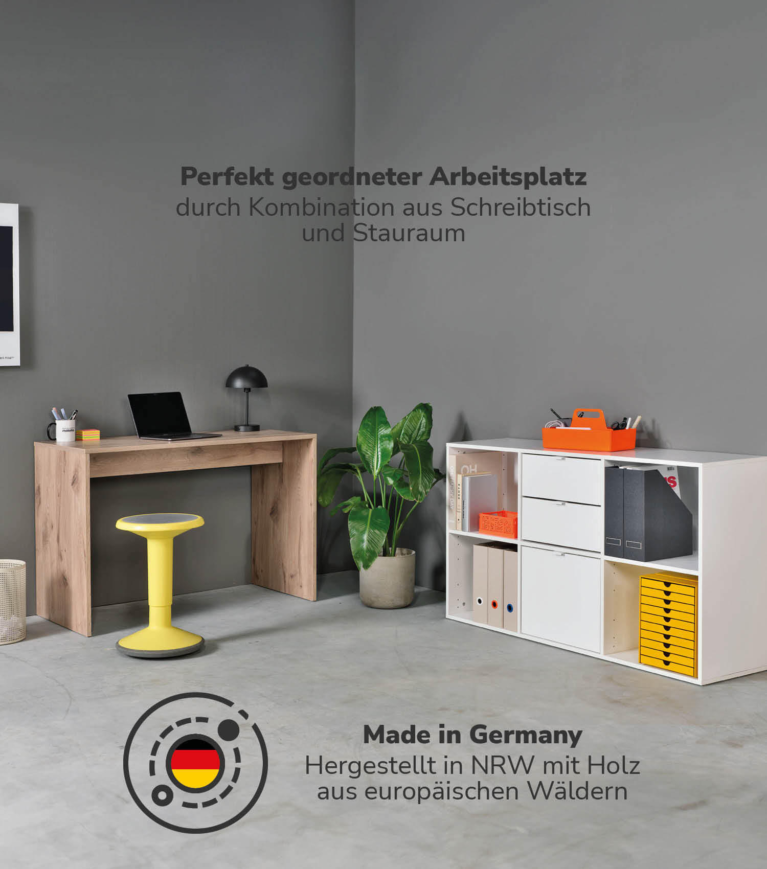 SCHREIBTISCH Der Produktive - Eichefarben/Weiß, Holzwerkstoff (54/112/77cm) - Mokebo