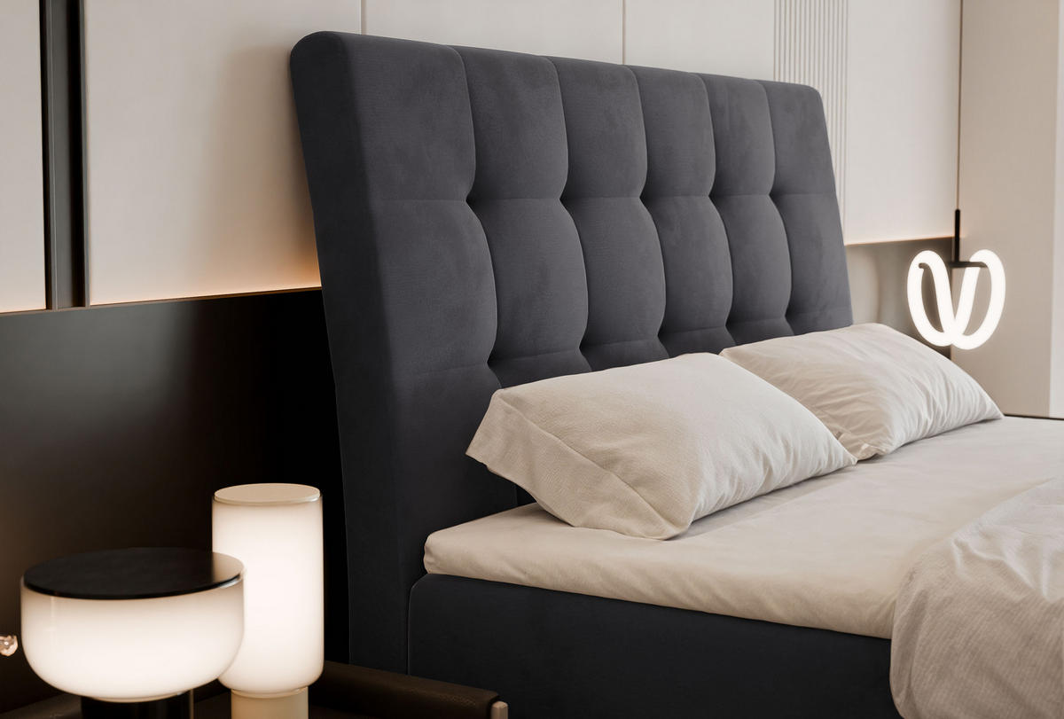 BOXBETT 200x200 cm mit Topper - Anthrazit, Textil (200/200cm) - Idohome