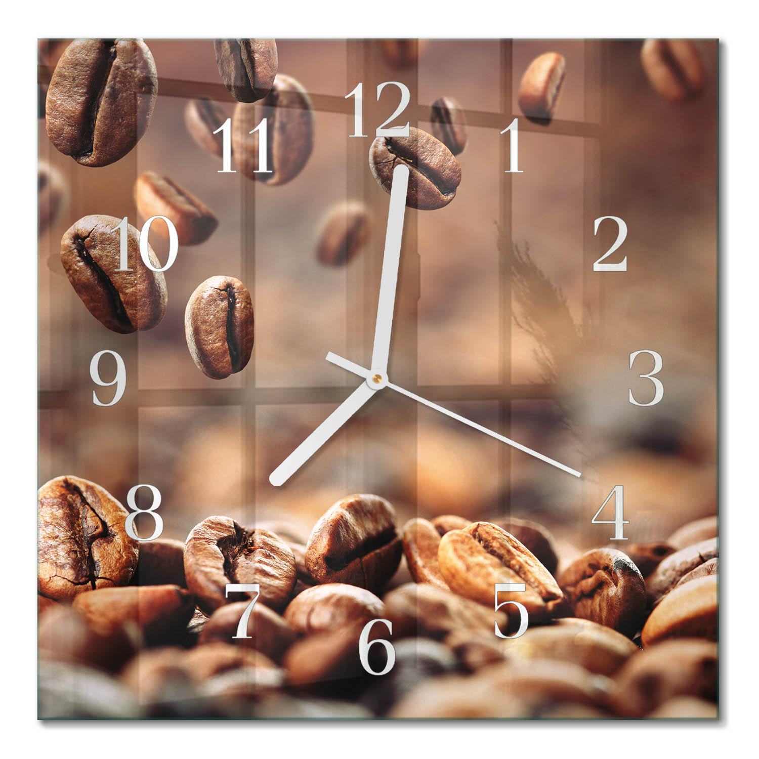 WANDUHR 30x30 cm - Kaffeebohnen - Braun, Glas (30/30/0.4cm) - TULUP