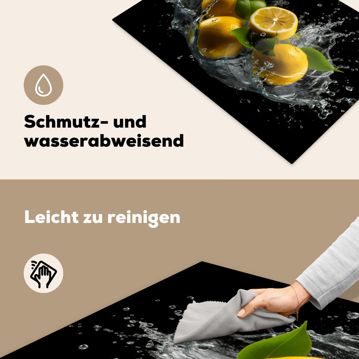 HERDABDECKPLATTE Zitrone - Obst - Gelb - Schwarz 75x52 cm - Gelb, Kunststoff (75/52/0.2cm) - MuchoWow