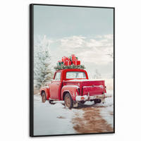 LEINWAND Bilder mit Rahmen - Auto - Rot - Geschenke - Winter - Schnee - Weihnachten - 60x90 - Rot, Textil (60/90cm) - MuchoWow