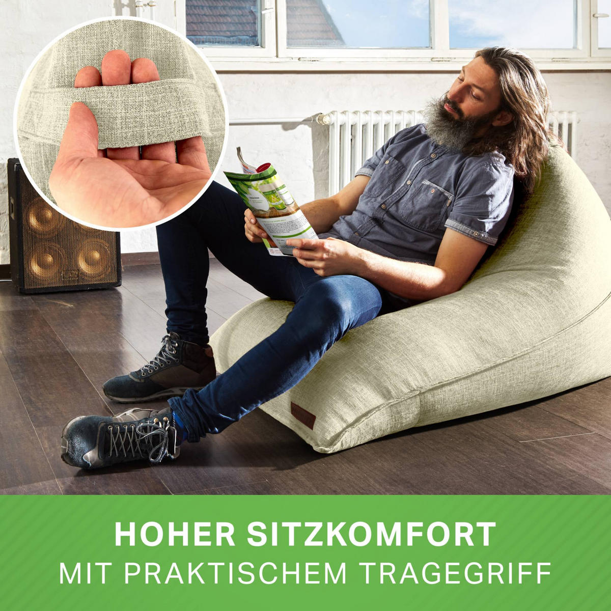 SITZSACK XXL Indoor 150x100x100cm - Beige, Textil (100/100/150cm) - Green Bean