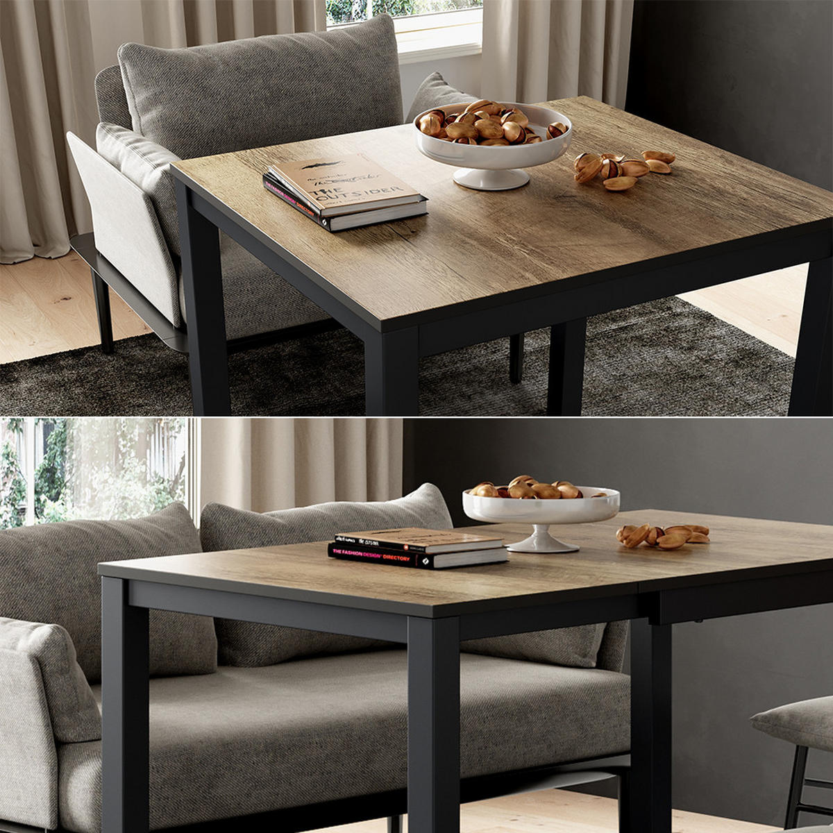 ESSTISCH Granny Eiche rustikal/Anthrazit 120 x 70 cm ausziehbar - Alteiche/Anthrazit, Holzwerkstoff (70/120/76cm) - Vicco