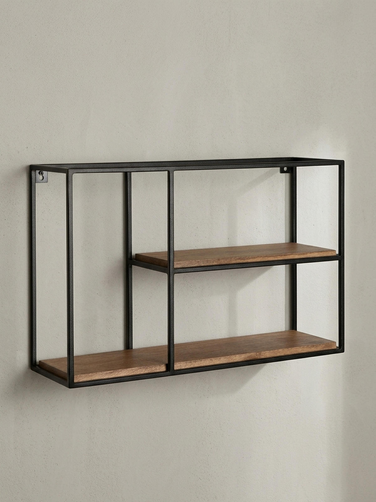 WANDREGAL Mango Massivholz Industrial Stil 60x40x18 cm - Beige/Schwarz, Holz/Metall (60/40/18cm) - KADIMA DESIGN