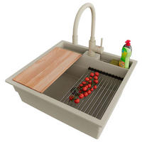 UNTERBAUSPÜLE GRANIT Bergen Pocket, 2-er set Beige 56/54 cm 1 Becken + Küchenarmatur 38/14 cm + Ablauf-Set + Küchenzubehörset ab 60er Unterschrank - Chromfarben/Beige, Kunststoff (56/20/54cm) - Primagran