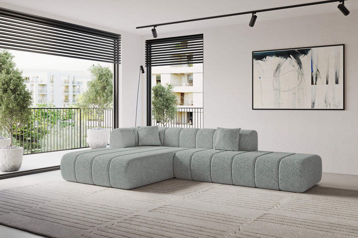 ROHOVÁ SEDAČKA s otomanem, levá BILA-L 289x176x71 Zelená Žinylka - černá/mátově zelená, kompozitní dřevo/textil (176/289cm) - ALTDECOR