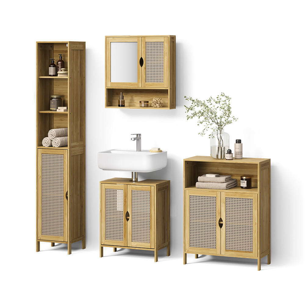 BADMÖBEL-SET Mincio, Bambus, 4dílná - přírodní, kompozitní dřevo (50/60/29cm) - Livinity®