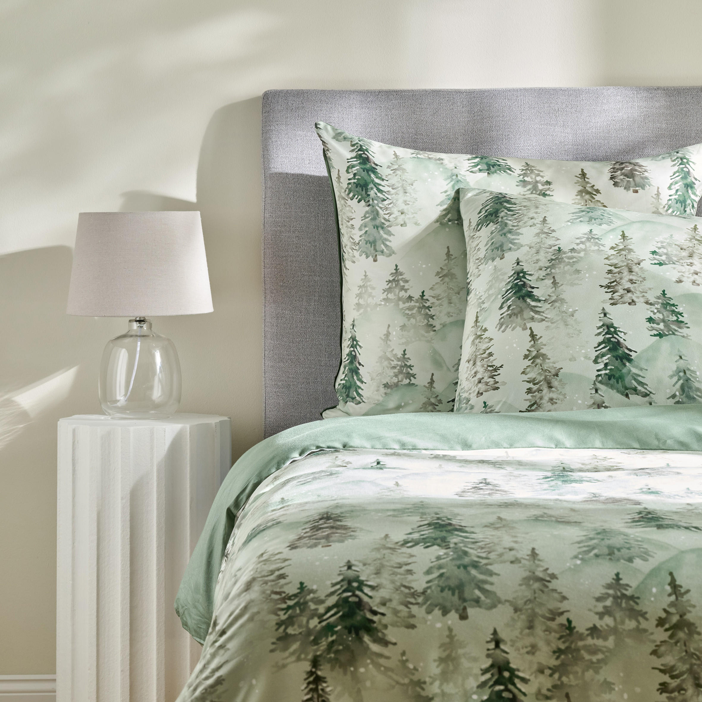 BETTWÄSCHE Satin PINARTE, 160x200 cm, Salbeigrün, Winter Weihnachten Bettbezug, Weihnachtsdeko, Christmas, Weihnachtsmotiv - Salbeigrün, Textil (160/200cm) - home&you