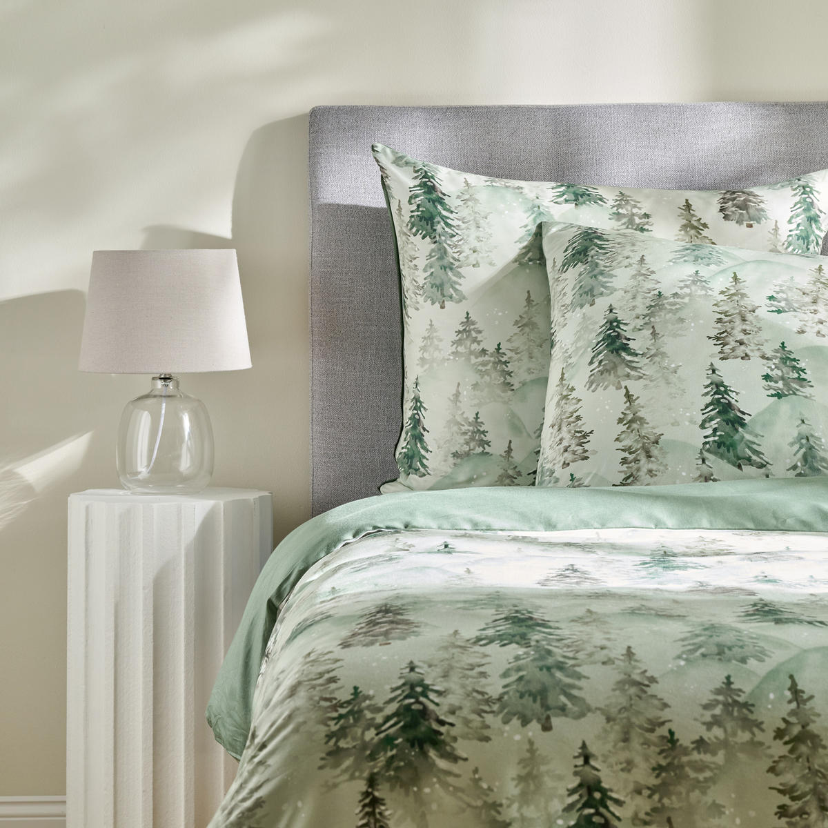 BETTWÄSCHE Satin PINARTE, 160x200 cm, Salbeigrün, Winter Weihnachten Bettbezug, Weihnachtsdeko, Christmas, Weihnachtsmotiv - Salbeigrün, Textil (160/200cm) - home&you