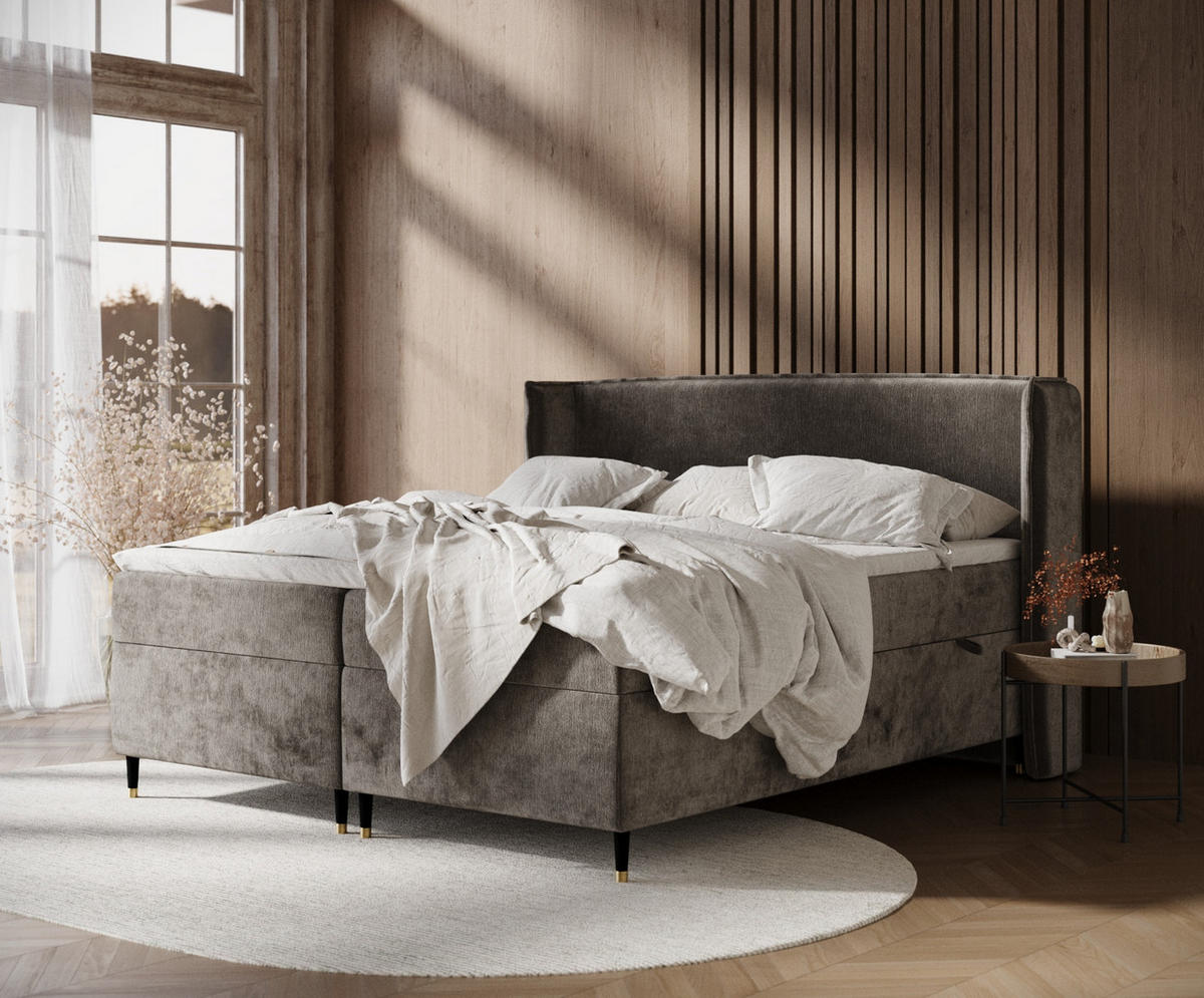 BOXSPRINGBETT Segni Dunkeblraun 200/200 cm mit Matratze und Topper - Dunkelbraun/Schwarz, Holz/Holzwerkstoff (200/200cm) - Maison de Reve