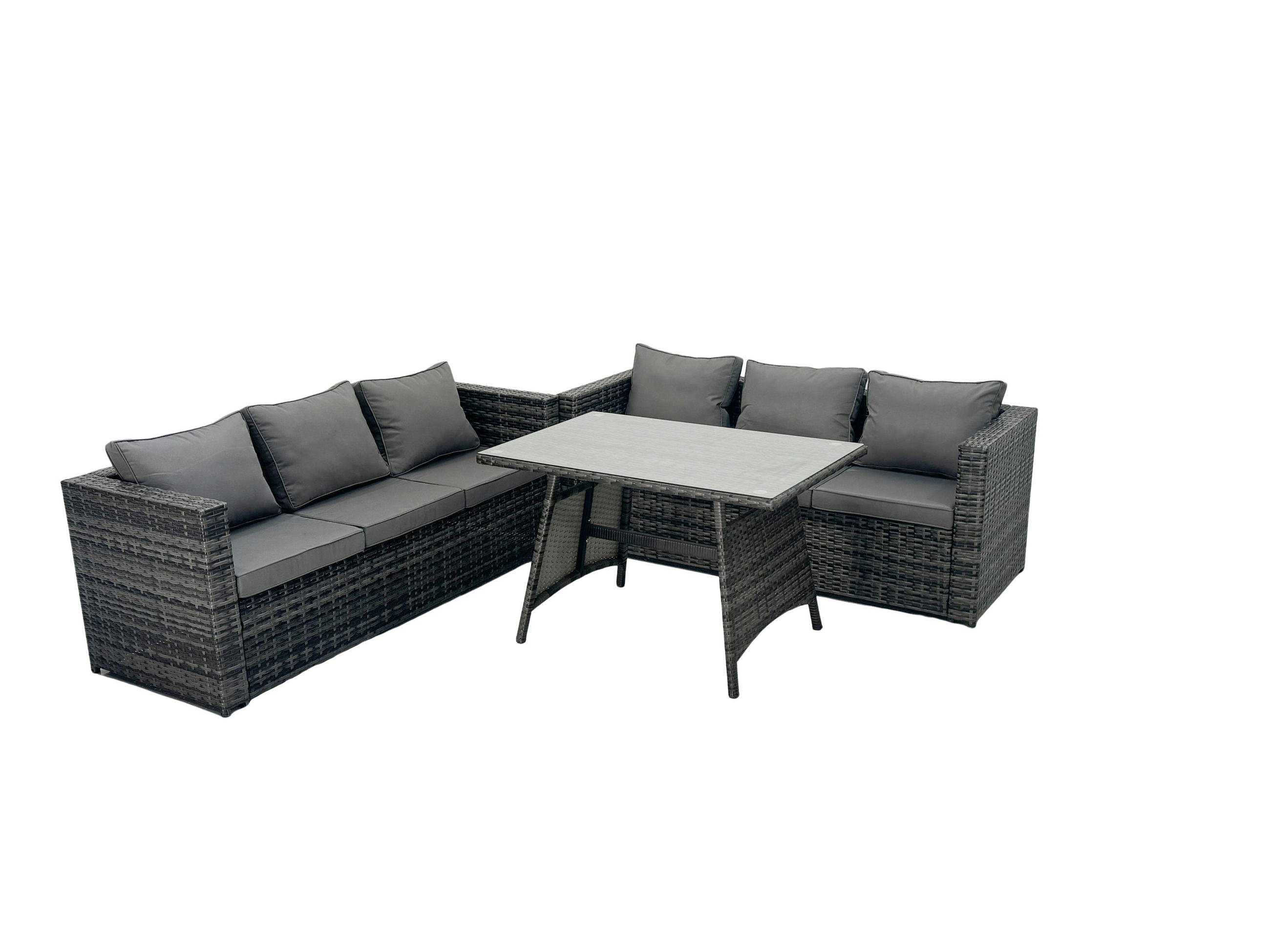 GARTENMÖBELSET mit Esstisch 6-Sitzer Grau - Dunkelgrau/Grau, Glas/Kunststoff - Fimous