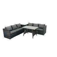 GARTENMÖBELSET mit Esstisch 6-Sitzer Grau - Dunkelgrau/Grau, Glas/Kunststoff - Fimous
