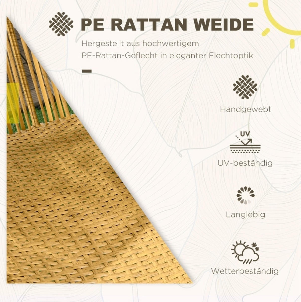GARTENSTUHL aus Rattan 89x75x143 cm Sand mit Komfortkissen und verstellbaren Füßen - Beige, Holzwerkstoff (75/143/89cm) - Modfu