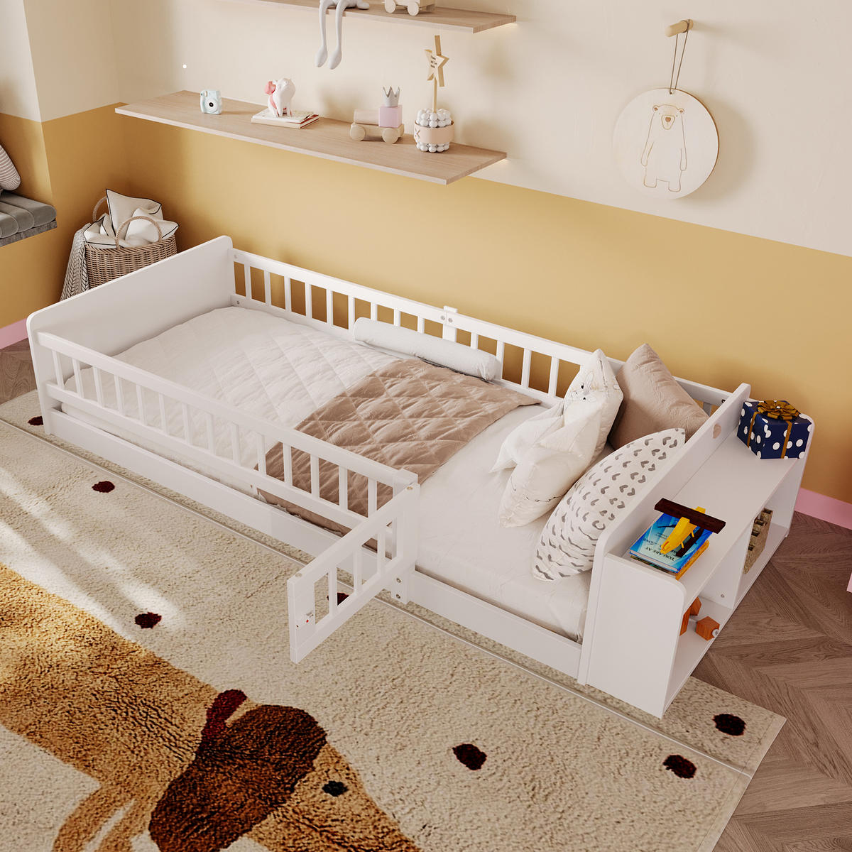 KINDERBETT 90/200 cm Weiß Kiefernholz mit offenem Lager - Weiß, Holz (90/200cm) - OKWISH