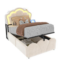 POLSTERBETT 90x200 cm in Beige mit LED-Beleuchtung, Steckdosen und Bettkasten - Beige, Textil (90/200cm) - IVMEU
