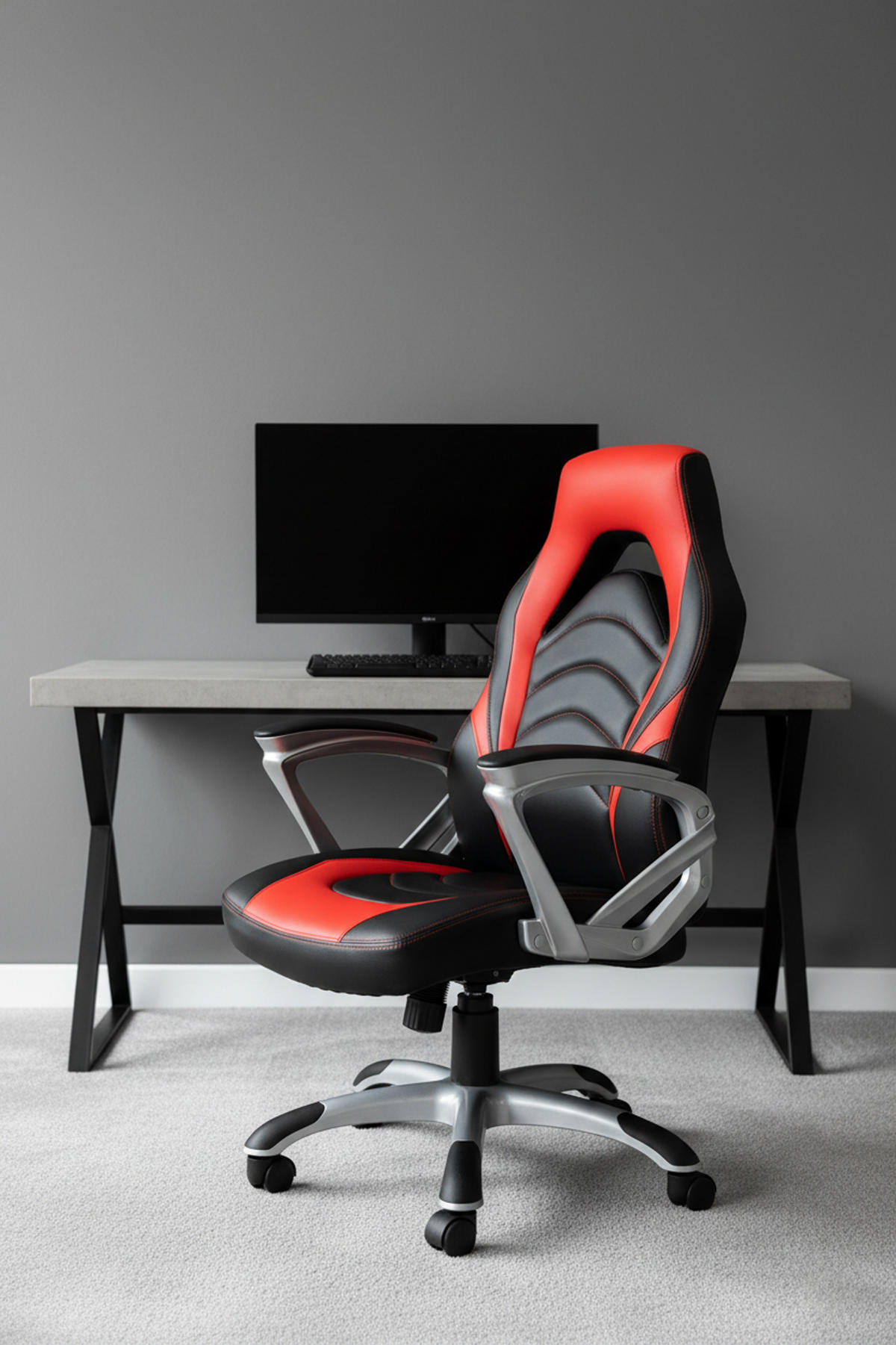 BÜROSTUHL Ikaron Kunstleder schwarz/rot - Rot/Schwarz, Kunststoff/Metall (65/117/72cm) - TPFLiving
