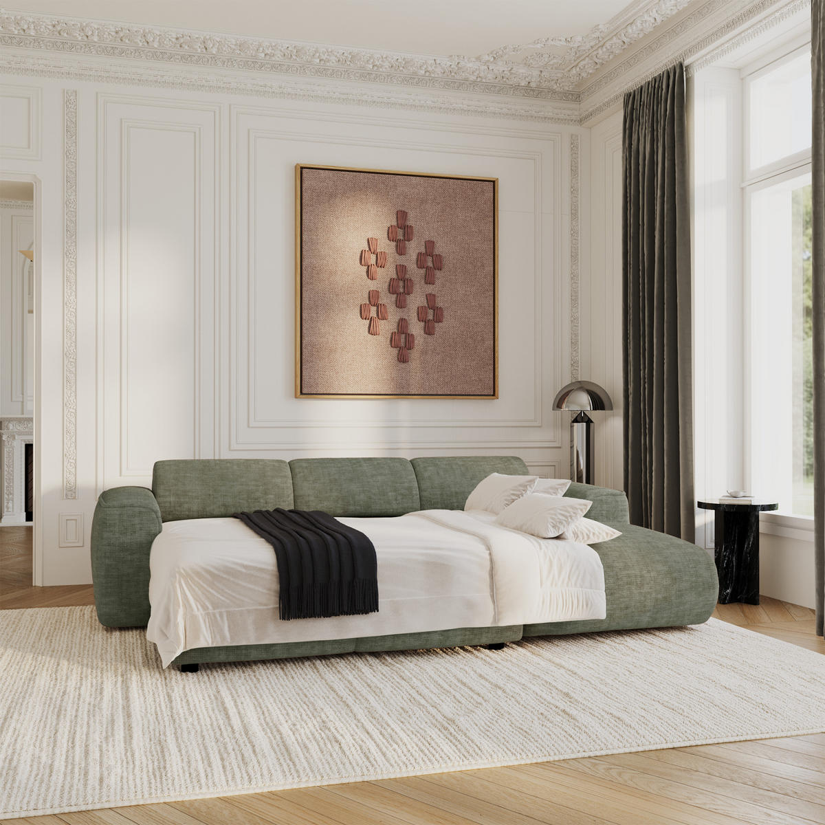 ECKSCHLAFSOFA Texturierter Samt Salbeigrün 283cm - Grün, Textil (283/180cm) - Sia Home