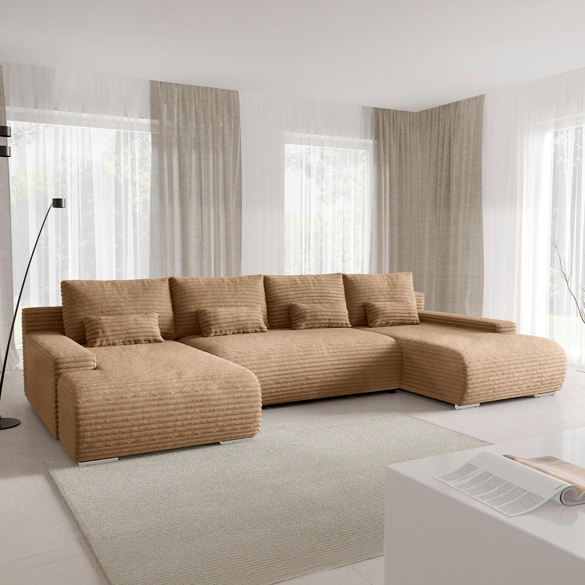 PANORAMASOFA Ivana 4 Sitzplätze Beige - Beige, Holz (350/85/172cm) - Petits-meubles