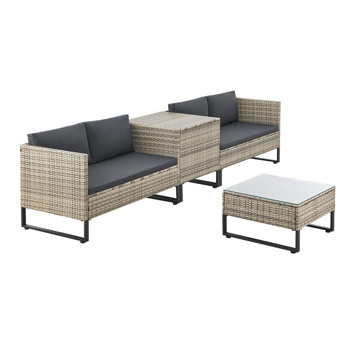 LOUNGEGARNITUR Santorini grau inkl. Abdeckung - Grau, Kunststoff/Metall - Juskys