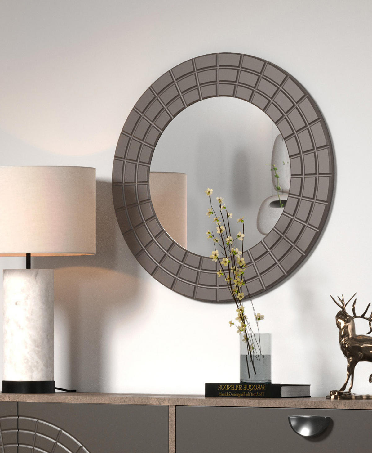 SPIEGEL in Bronze rund Ø 67 cm, Wandspiegel in moodernem Design - Bronzefarben, Glas/Holzwerkstoff (67/67/2cm) - Top.Furn