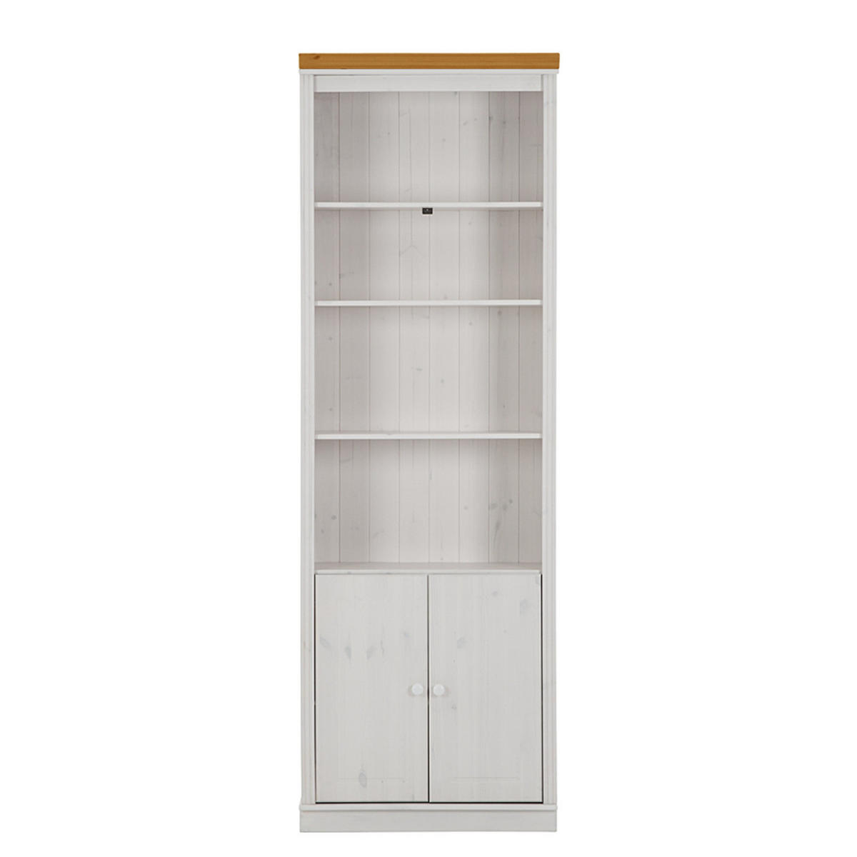 REGAL mit Türen - Kiefer massiv - Weiß/Kieferfarben, Holz (74/223/37cm) - home24