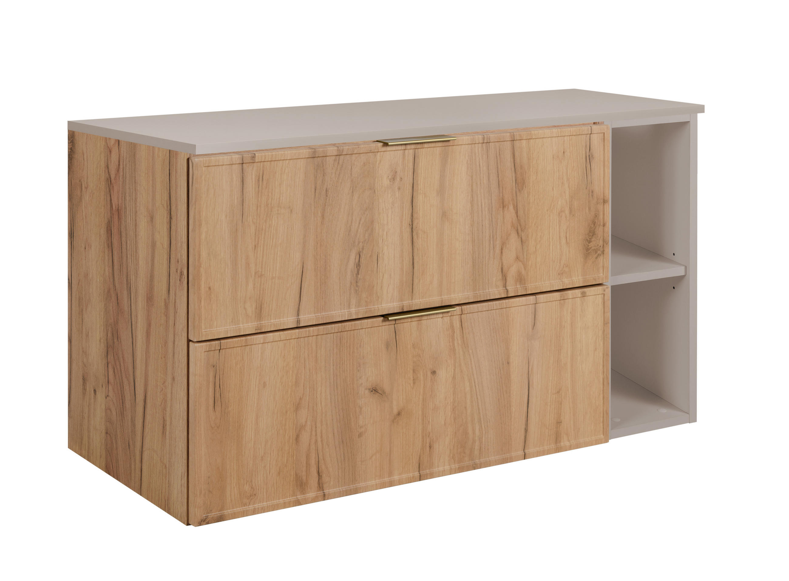 BADEZIMMERSCHRANK, Craft-Eiche / Kaschmir, Goldene Griffe, 100 (80 + 20) x 46 x 57 cm - Kaschmir/Eichefarben, Holzwerkstoff/Kunststoff (100/57/46cm) - 3XE LIVING