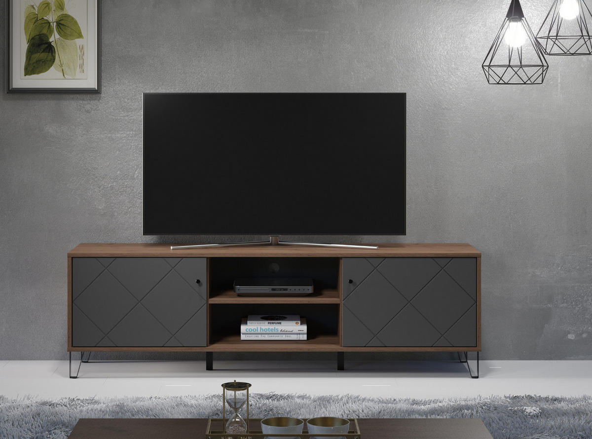 TV-LOWBOARD Graphite grau, Eiche Kraft Gold 186 x 56 cm, TV Unterteil mit Soft-Close - Eichefarben/Schwarz, Holzwerkstoff/Kunststoff (186/56/40cm) - Top.Furn