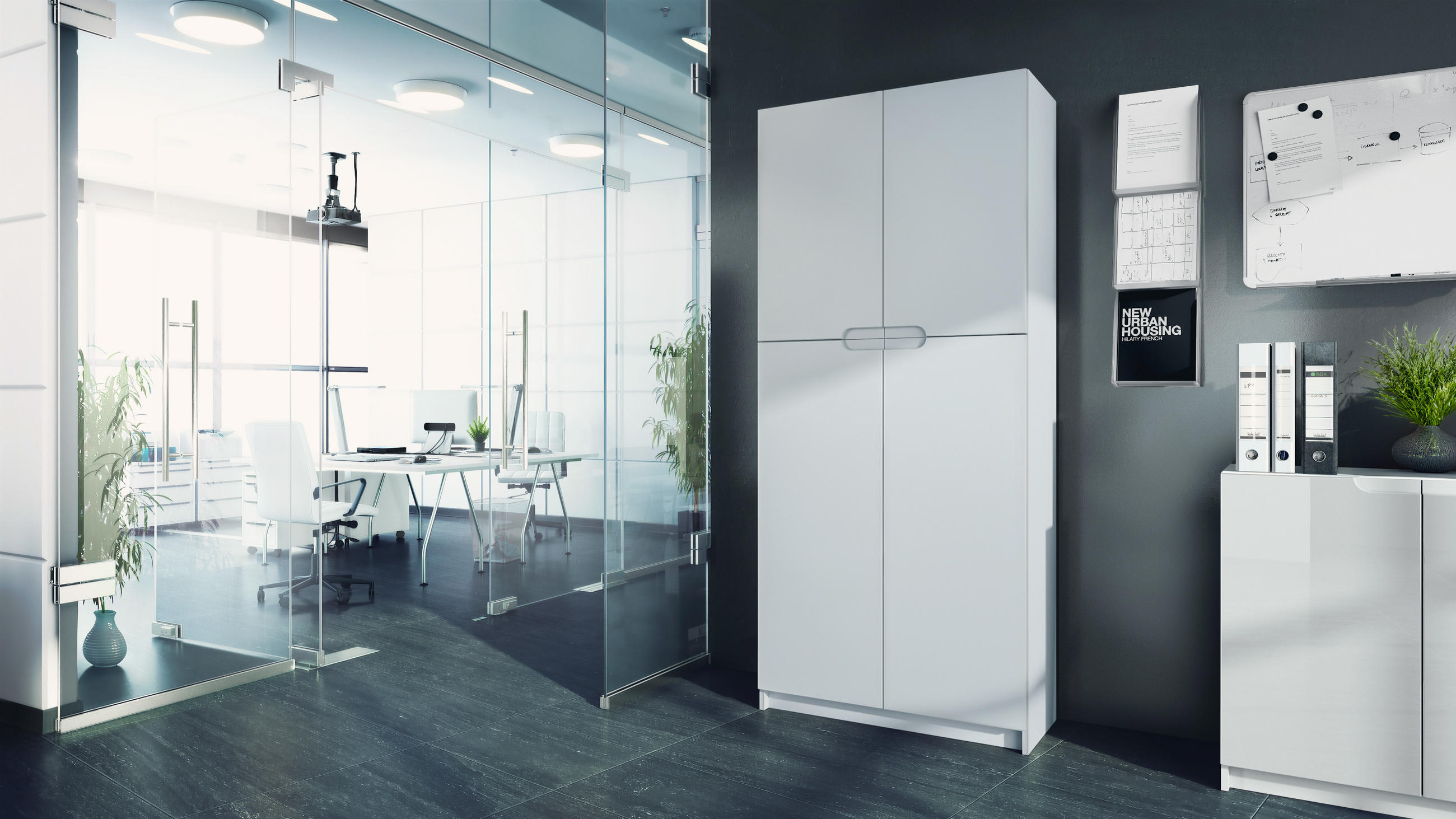 BÜROSCHRANK Logan Fronten in Weiß matt - Weiß, Holzwerkstoff (82/185/37cm) - Vladon