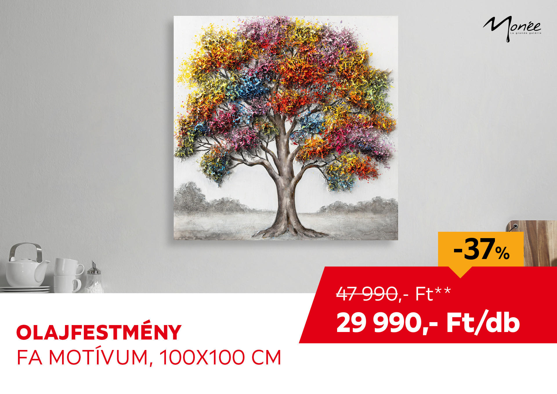 Olajfestmény, fa motívum, 100 x 100 cm Kiemelt termék 47990 Ft.- helyett 29990 Ft.-