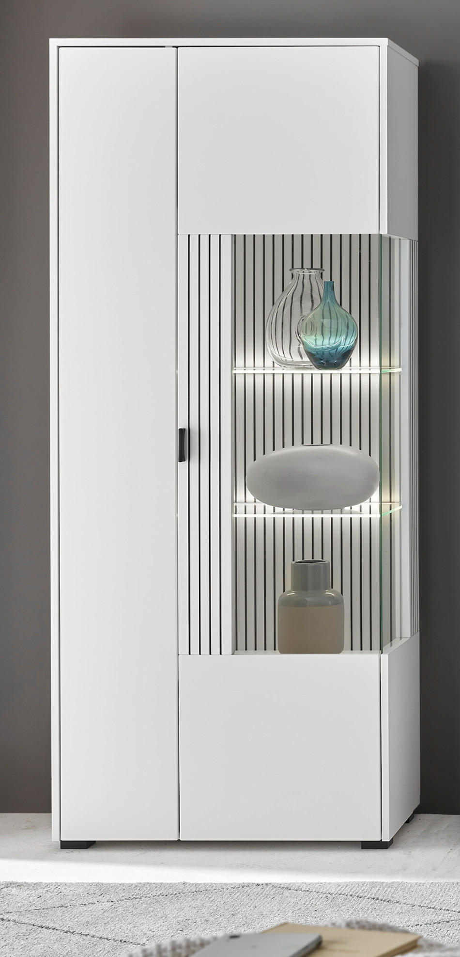 VITRINE weiß matt, Vitrinenschrank 75 x 180 cm - Schwarz/Weiß, Holzwerkstoff/Kunststoff (75/180/38cm) - Furn.Design