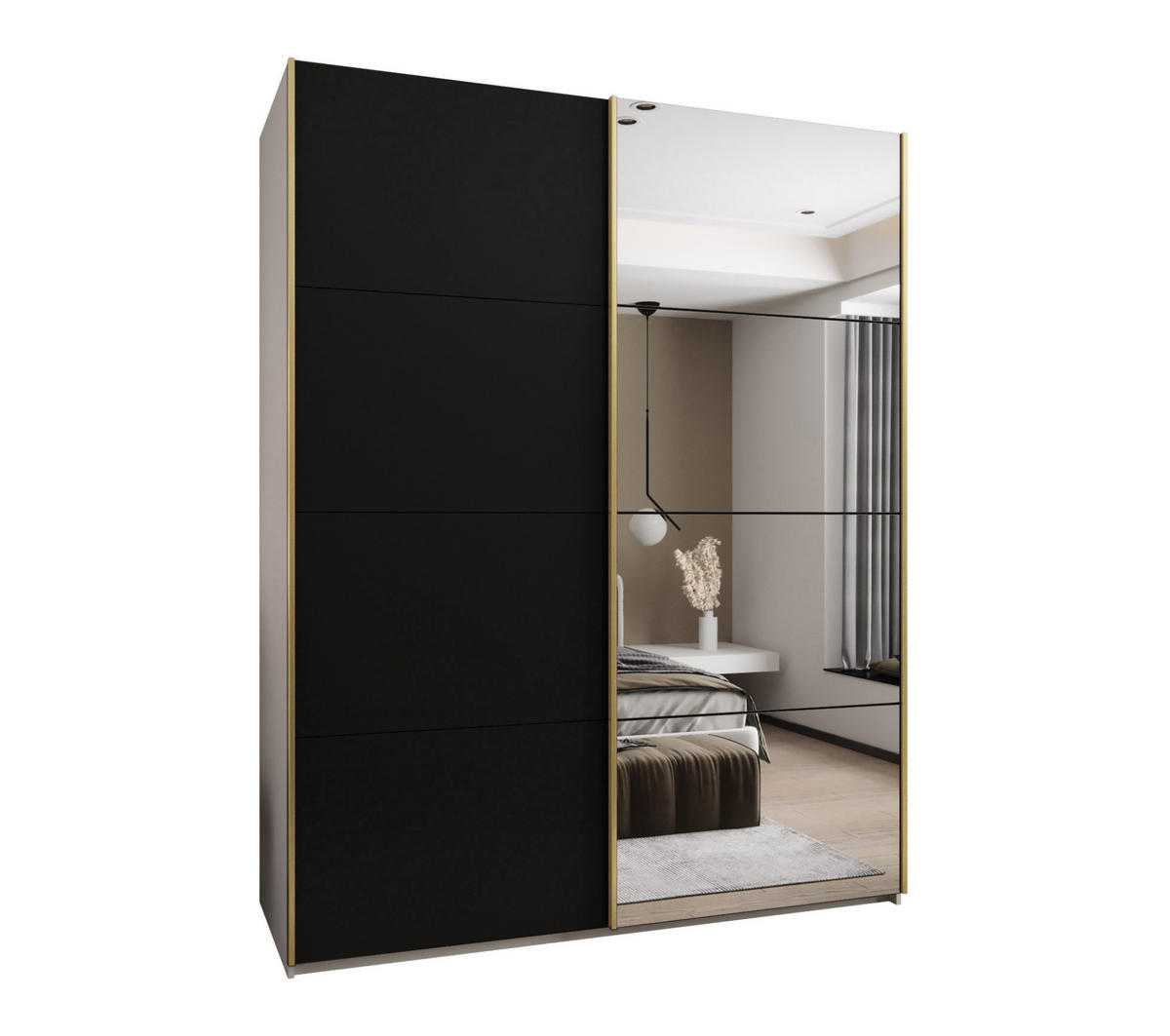 SCHWEBETÜRENSCHRANK 245,5/200/64 2-türig - Goldfarben/Schwarz, Holz/Metall (200/245/64cm) - Abiks Möbel