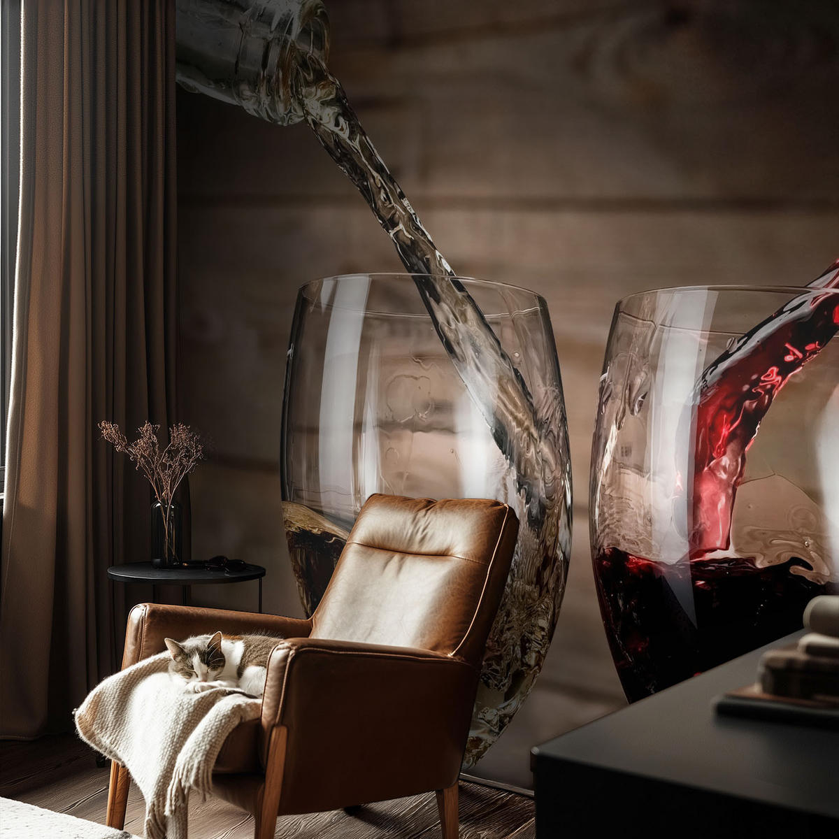 FOTOTAPETE 104x70 cm - Gläser Wein - Grau, Textil (104/70cm) - Wallfluent