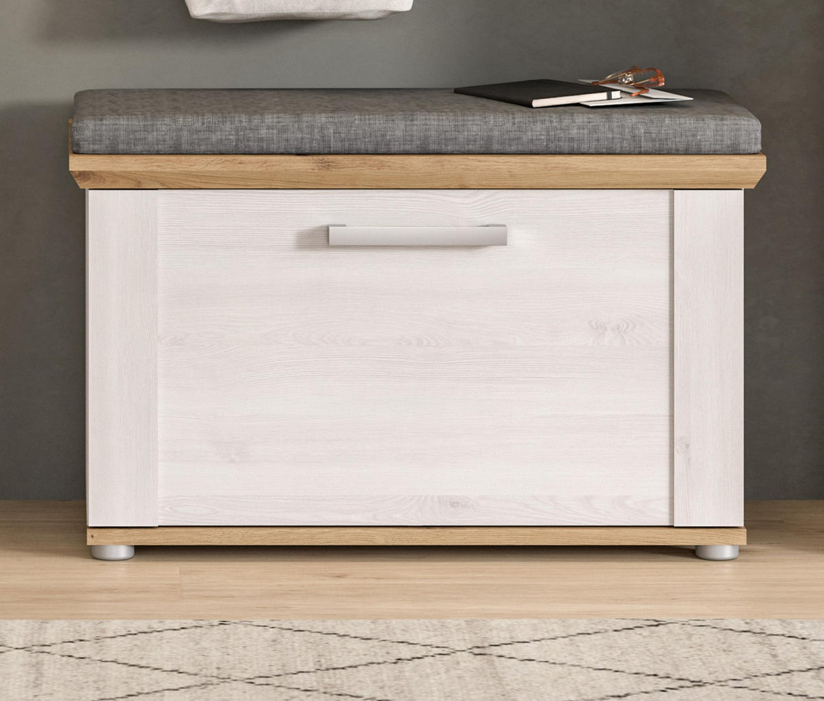 GARDEROBENBANK weiß Lärche 80 cm, Sitzbank im Landhaus-Stil - Silberfarben/Weiß, Holzwerkstoff/Kunststoff (80/47/39cm) - Inn.Furn