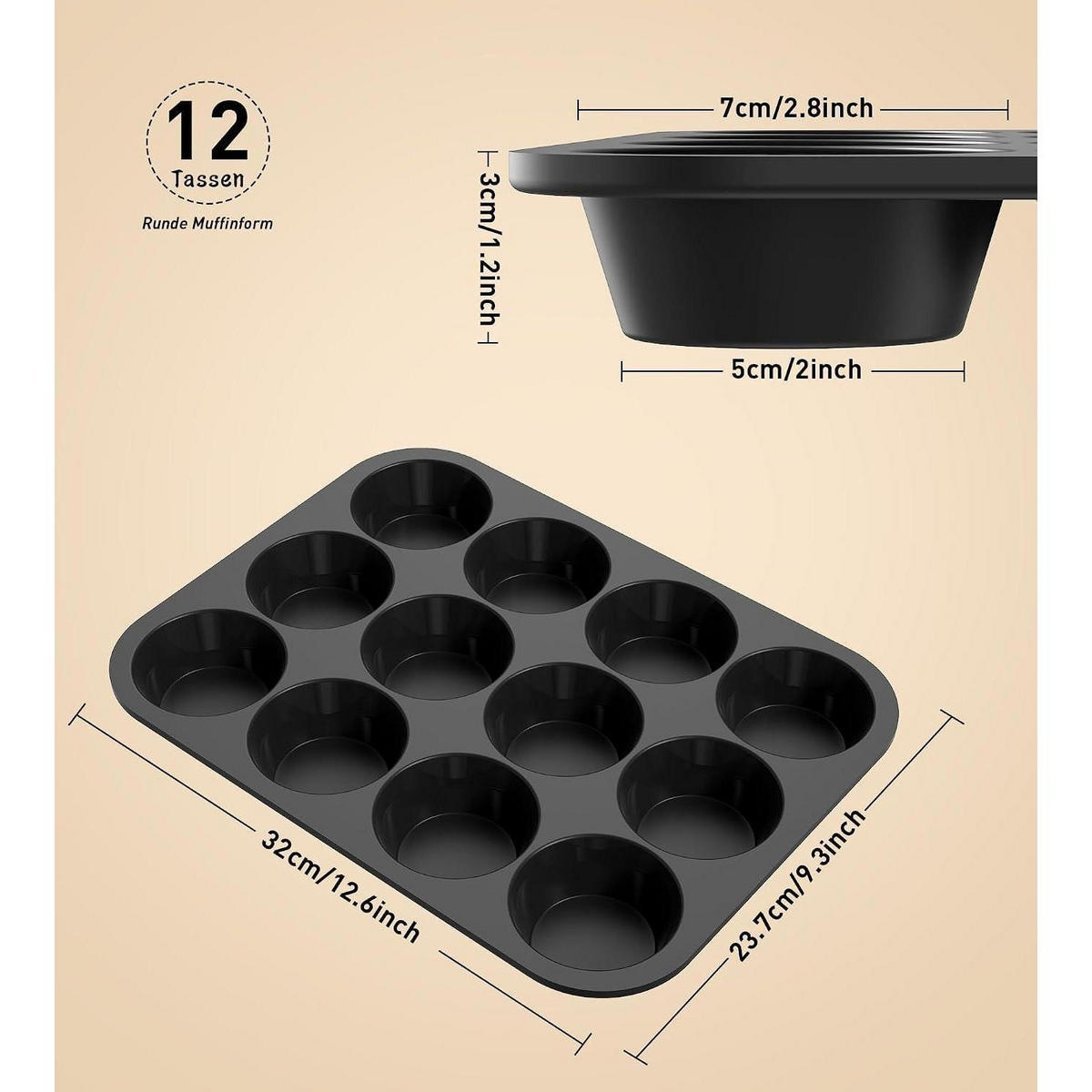 MUFFINBACKFORM 2-teiliges Set Silikon mit Metallrahmen 24 Löcher 32 x 24 cm schwarz - Schwarz, Kunststoff (23.7/3/32cm)