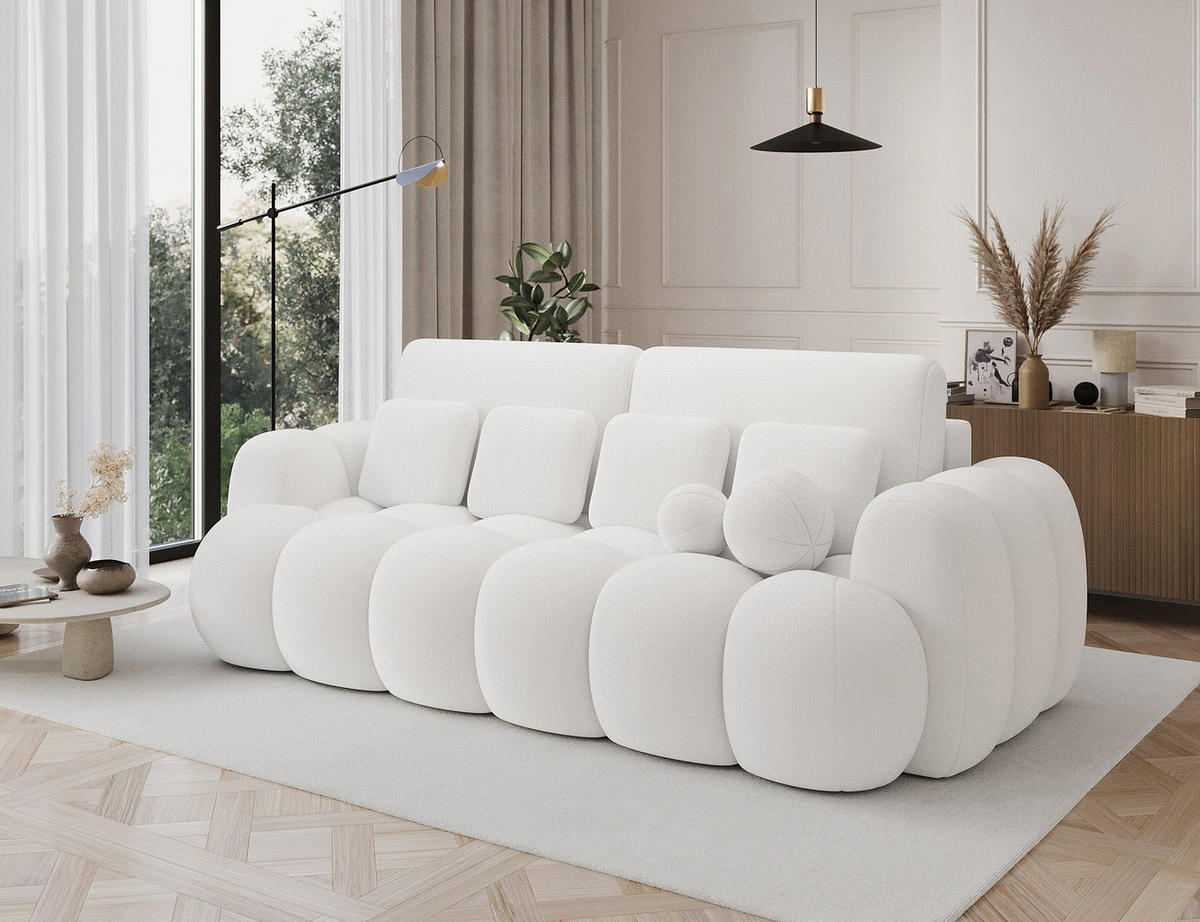 SCHLAFSOFA COTONN 256 cm – Modernes 3-Sitzer Sofa mit Schlaffunktion, Bettkasten und Dekokissen - Weiß, Kunststoff (256/119/105cm) - Wohnideebilder