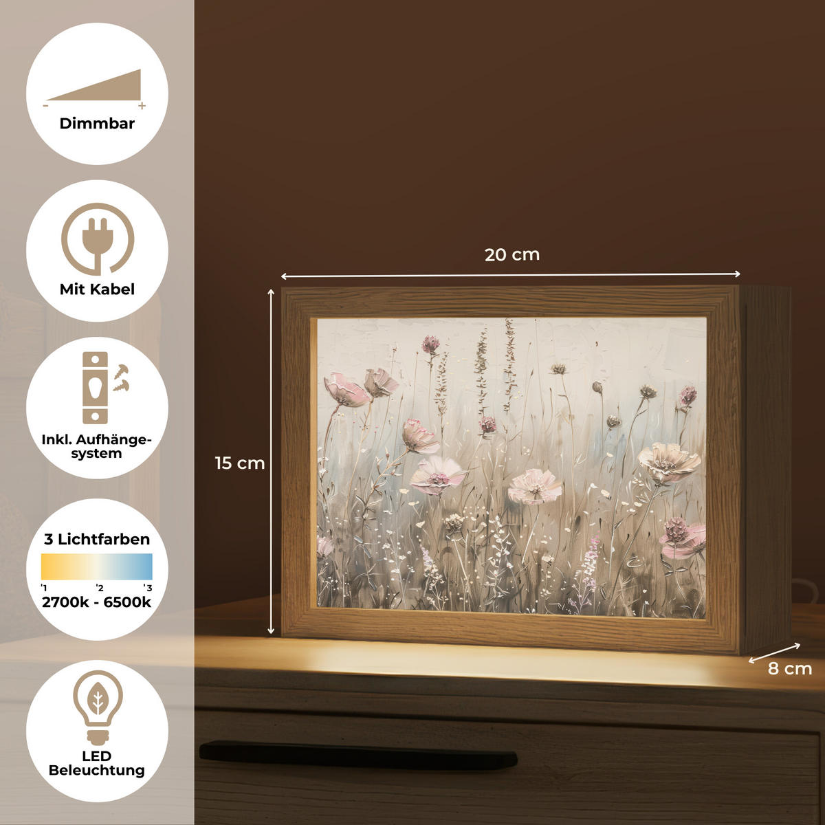 NÁSTĚNNÁ LAMPA Květiny - růžová - moderní - béžová 20x15 cm - starorůžová, kompozitní dřevo (20/15/8cm) - OnlyWow