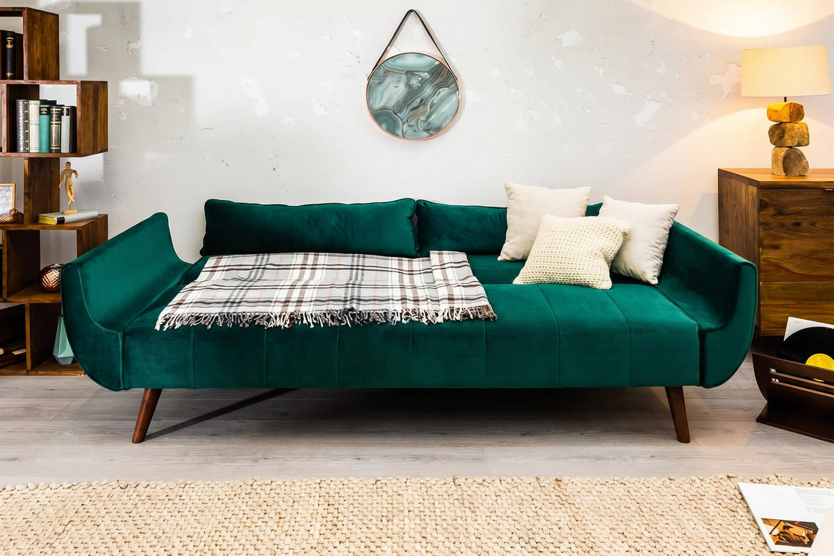 3-SITZER SOFA DIVANI Samt Grün 220 cm - Grün, Holz/Textil (220/85/88cm) - riess-ambiente