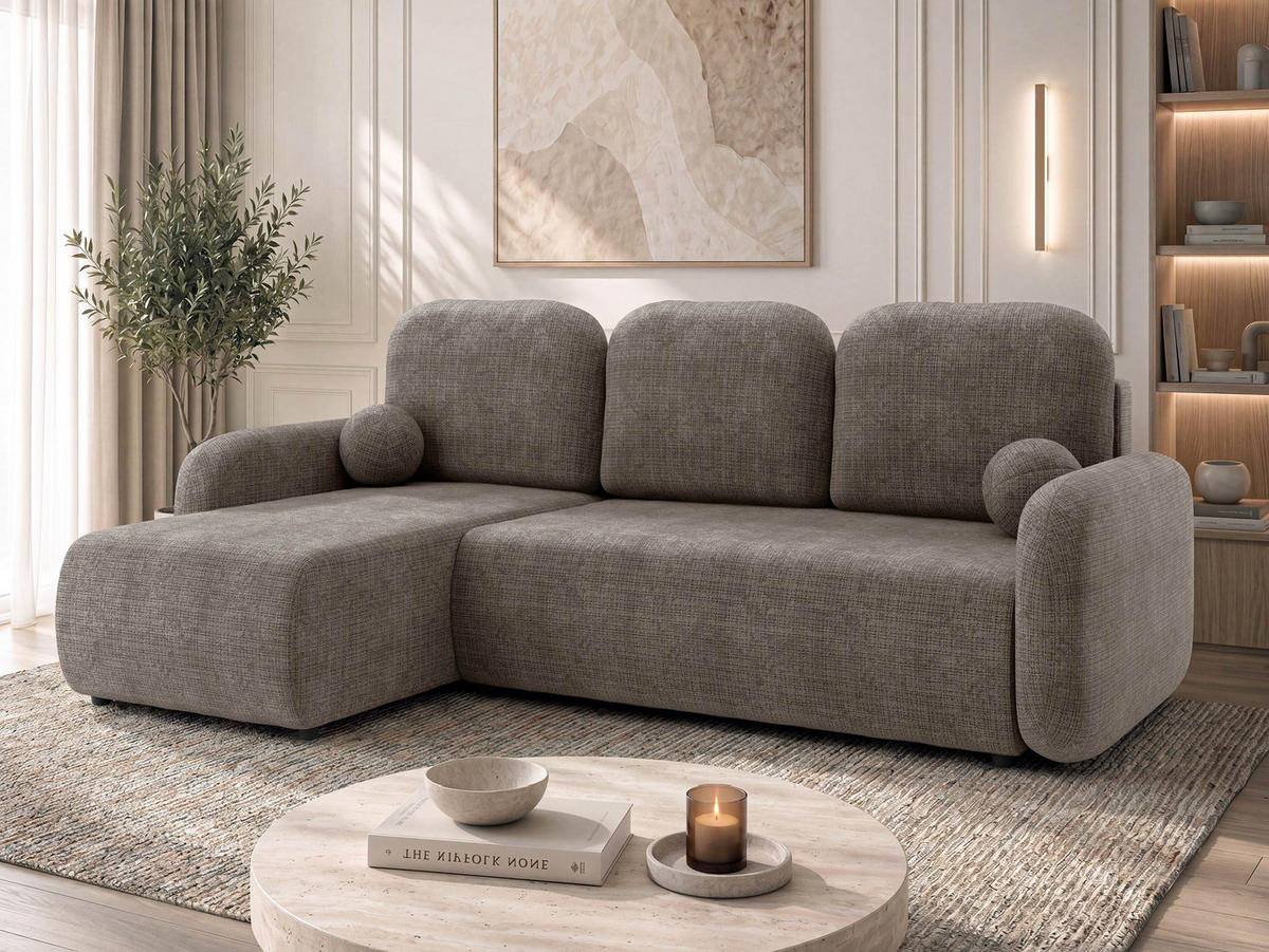 ECKSCHLAFSOFA Gizefa - Dunkelbraun/Schwarz, Holz/Kunststoff (233/147cm) - MIRJAN24