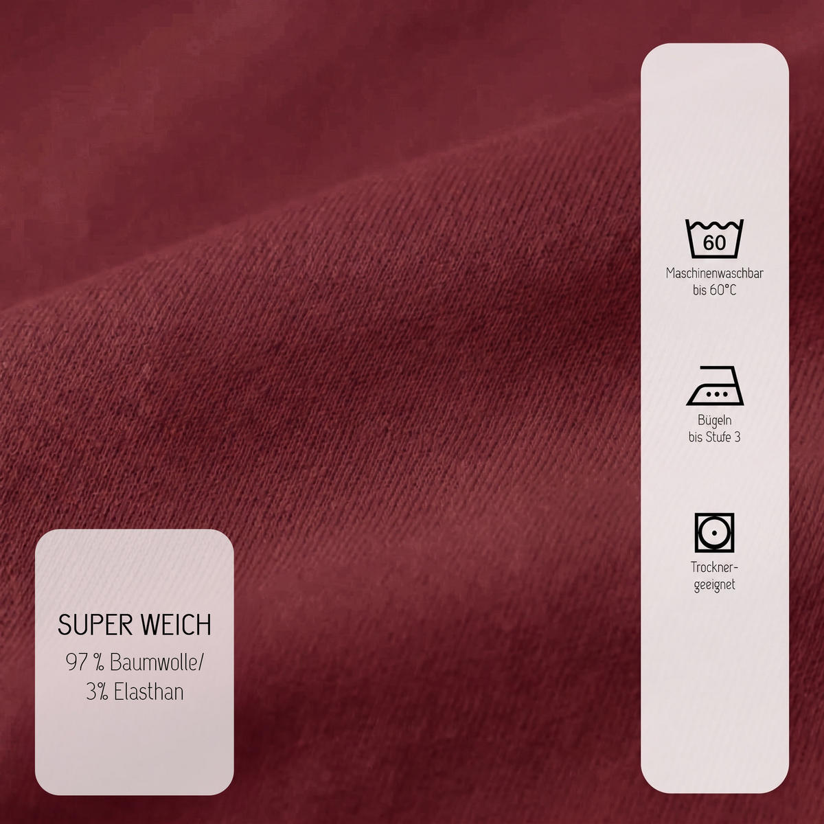 SPANNBETTTUCH Deluxe Jersey burgund, 90x190 cm - 100x220 cm - Bordeaux, Textil (100/220cm) - biberna