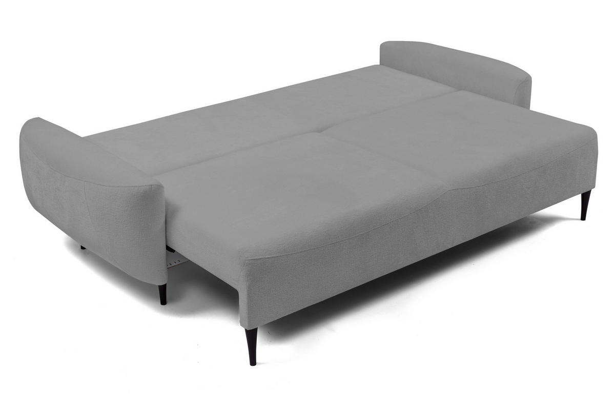 SOFA BOHO Mit Schlaffunktion Und Bettkasten, Wellenfederung, PUR-Schaum, Holzfüße, lose Rückenkissen, freistehend, 244x102x92 cm Dark grey - Dunkelgrau, Holz/Textil (244/92/102cm) - DomoHome